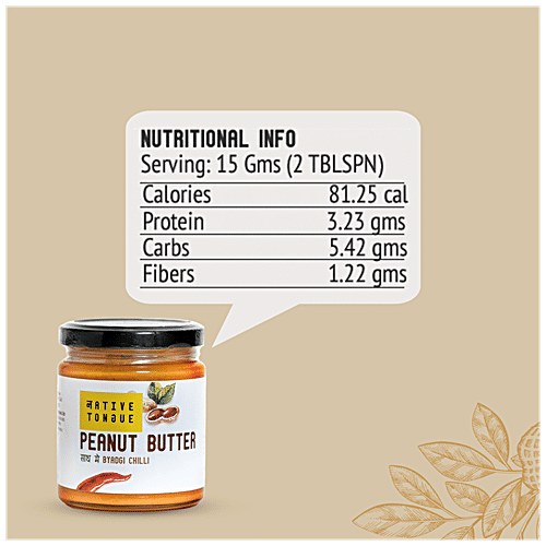 Native Tongue Peanut Butter With Byadgi Chilli - For Weight Loss, Sugar Level, Heart Health, 200 g  