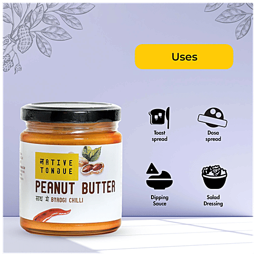 Native Tongue Peanut Butter With Byadgi Chilli - For Weight Loss, Sugar Level, Heart Health, 200 g  