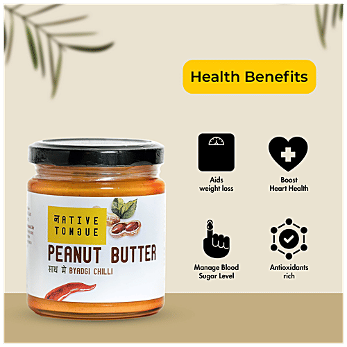 Native Tongue Peanut Butter With Byadgi Chilli - For Weight Loss, Sugar Level, Heart Health, 200 g  