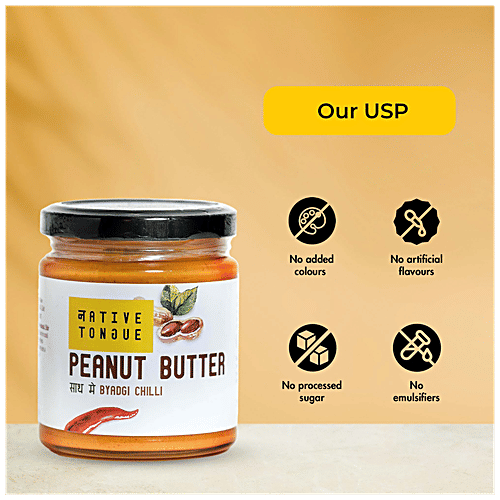 Native Tongue Peanut Butter With Byadgi Chilli - For Weight Loss, Sugar Level, Heart Health, 200 g  