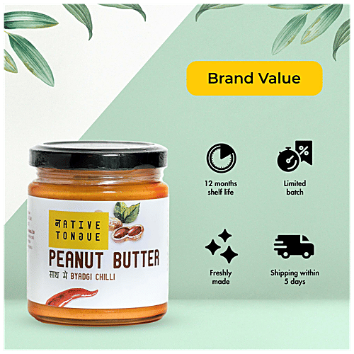 Native Tongue Peanut Butter With Byadgi Chilli - For Weight Loss, Sugar Level, Heart Health, 200 g  