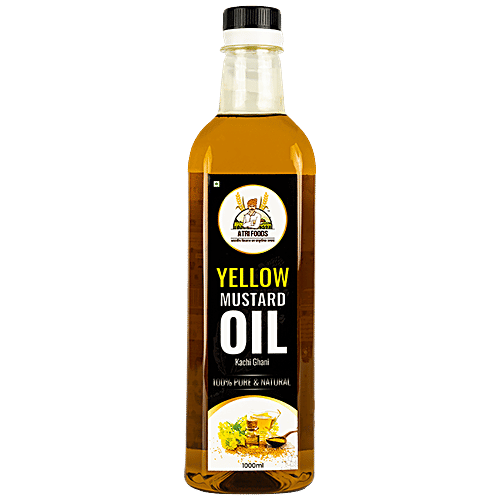 Atri Foods Cold Pressed Yellow Mustard Oil - Kachchi Ghani, 1 L PET Bottle 