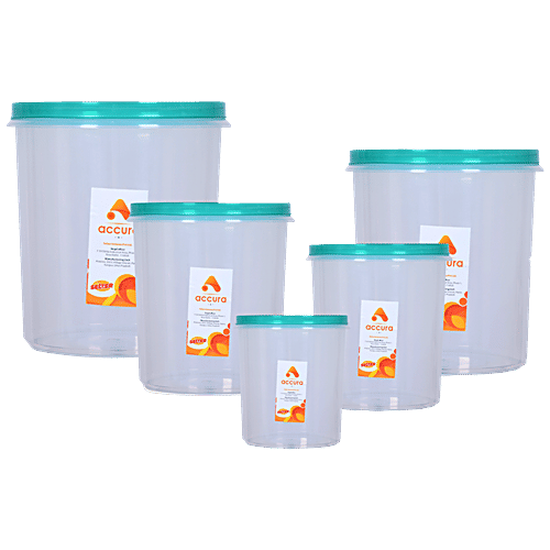 Accura Storage Containers - Round, Strong, Durable, Leakproof, Transparent, 5 pcs