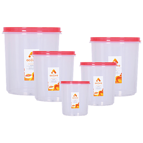 Accura Storage Containers - Round, Strong, Durable, Leakproof, Transparent, 5 pcs