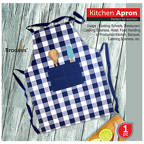 Buy Brodees Cotton Kitchen Apron With Front Center Pocket, Blue