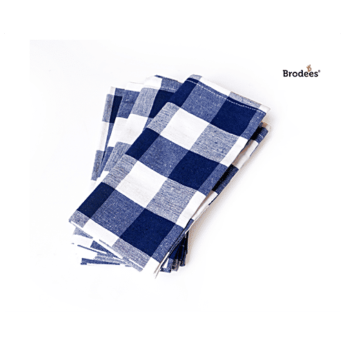 Buy Brodees Cotton Kitchen/Table Napkin Blue, Checked, 45 x 45 Cm