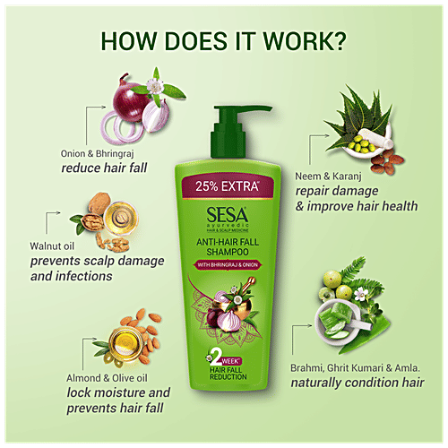 Sesa Ayurvedic Anti-Hair Fall Onion Shampoo - Bhringraj, Onion & 6 Ayurvedic Herbs, Control Hair Fall In 2 Weeks, 500 ml Bottle 