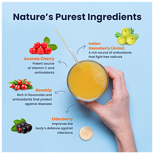 Wellbeing Nutrition Vitamin C + Zinc Effervescent Tablets - Natural & Organic Immunity Booster, 16 pcs