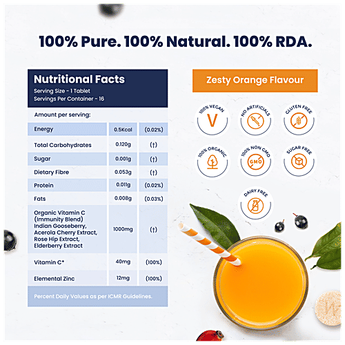 Wellbeing Nutrition Vitamin C + Zinc Effervescent Tablets - Natural & Organic Immunity Booster, 16 pcs