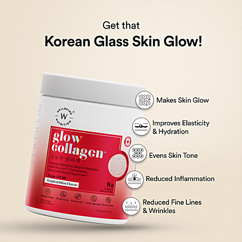 Wellbeing Nutrition Glow Korean Marine Collagen Peptides With Glutathione - Tropical Bliss Flavour, 250 g  