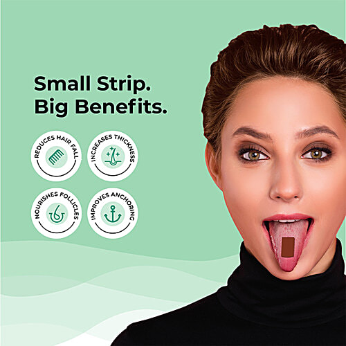 Wellbeing Nutrition Melts Into Hair Fall Control Oral Thin Strips - Keranat & Zinc, Tropical Strawberry, 60 g (30 pcs x 2 g each) Plant-Based Improve Volume