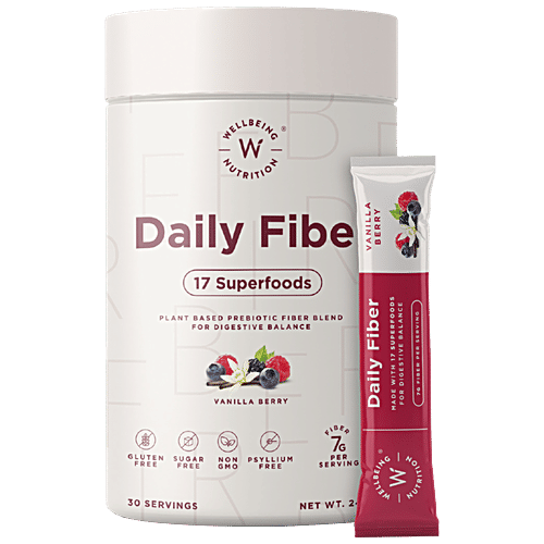 Wellbeing Nutrition Daily Fiber Powder - Plant Based Prebiotic Fibre Blend For Digestive Balance, 240 g