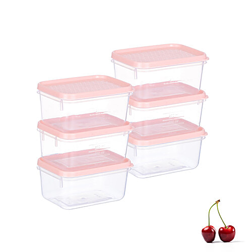All Time Plastic Polka Containers With Lid - Pink, Multipurpose, Air-Tight, Food Grade, 250 ml (Set of 6) 