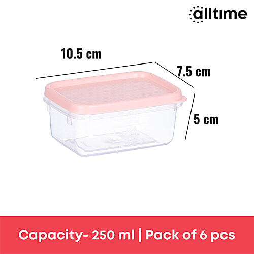 All Time Plastic Polka Containers With Lid - Pink, Multipurpose, Air-Tight, Food Grade, 250 ml (Set of 6) 