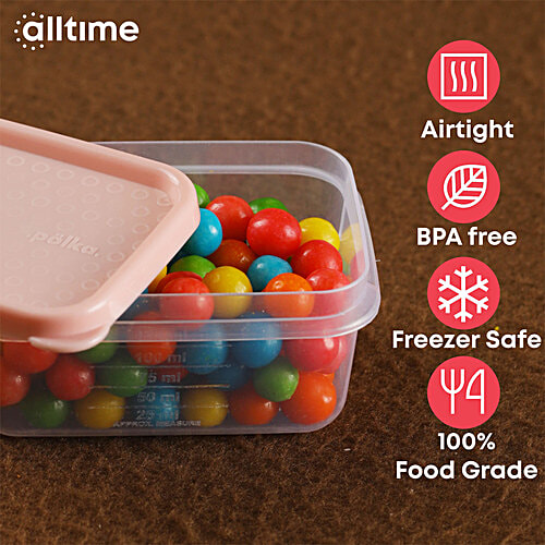 All Time Plastic Polka Containers With Lid - Pink, Multipurpose, Air-Tight, Food Grade, 250 ml (Set of 6) 
