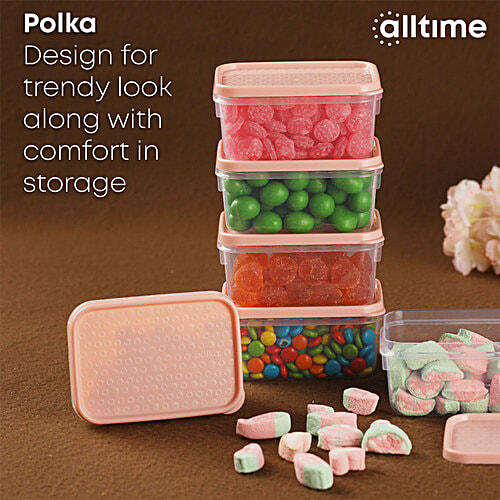 All Time Plastic Polka Containers With Lid - Pink, Multipurpose, Air-Tight, Food Grade, 250 ml (Set of 6) 