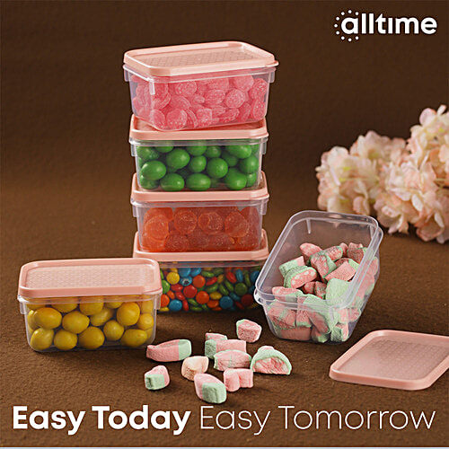 All Time Plastic Polka Containers With Lid - Pink, Multipurpose, Air-Tight, Food Grade, 250 ml (Set of 6) 