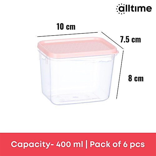 All Time Plastic Polka Containers With Lid - Pink, Multipurpose, Air-Tight, Food Grade, 400 ml (Set of 6) 