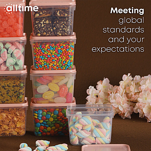 All Time Plastic Polka Containers With Lid - Pink, Multipurpose, Air-Tight, Food Grade, 400 ml (Set of 6) 