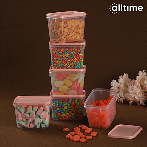 All Time Plastic Polka Containers With Lid - Pink, Multipurpose, Air-Tight, Food Grade, 400 ml (Set of 6) 