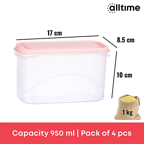 All Time Plastic Frostee Containers With Lid - Pink, Multipurpose, Air-Tight, Food Grade, 950 ml (Set of 4) 
