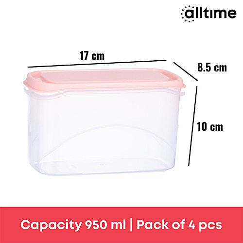 All Time Plastic Frostee Containers With Lid - Pink, Multipurpose, Air-Tight, Food Grade, 950 ml (Set of 4) 