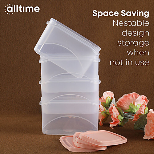 All Time Plastic Frostee Containers With Lid - Pink, Multipurpose, Air-Tight, Food Grade, 950 ml (Set of 4) 