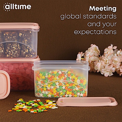 All Time Plastic Frostee Containers With Lid - Pink, Multipurpose, Air-Tight, Food Grade, 950 ml (Set of 4) 