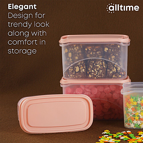 All Time Plastic Frostee Containers With Lid - Pink, Multipurpose, Air-Tight, Food Grade, 950 ml (Set of 4) 