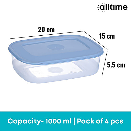 All Time Plastic Food Saver Containers With Lid - Blue, Food Grade, Air-Tight, 1 L (Set of 4) 