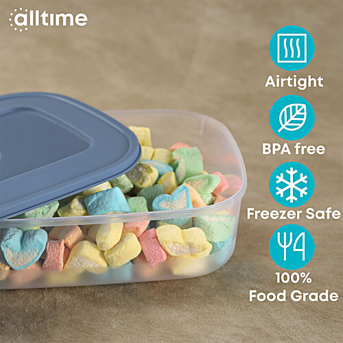 All Time Plastic Food Saver Containers With Lid - Blue, Food Grade, Air-Tight, 1 L (Set of 4) 