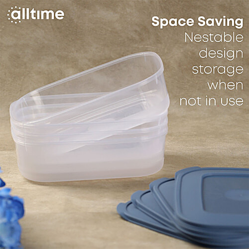 All Time Plastic Food Saver Containers With Lid - Blue, Food Grade, Air-Tight, 1 L (Set of 4) 