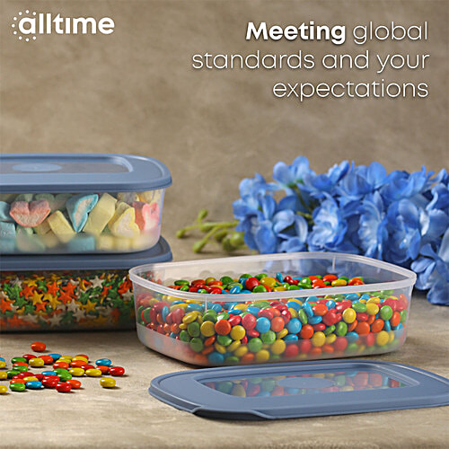 All Time Plastic Food Saver Containers With Lid - Blue, Food Grade, Air-Tight, 1 L (Set of 4) 