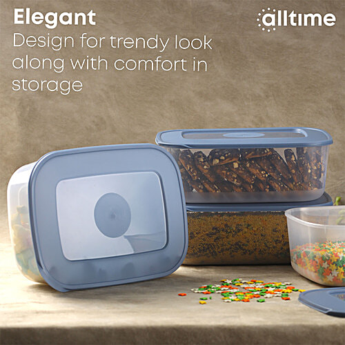 All Time Plastic Food Saver Containers With Lid - Blue, Food Grade, Air-Tight, 1 L (Set of 4) 