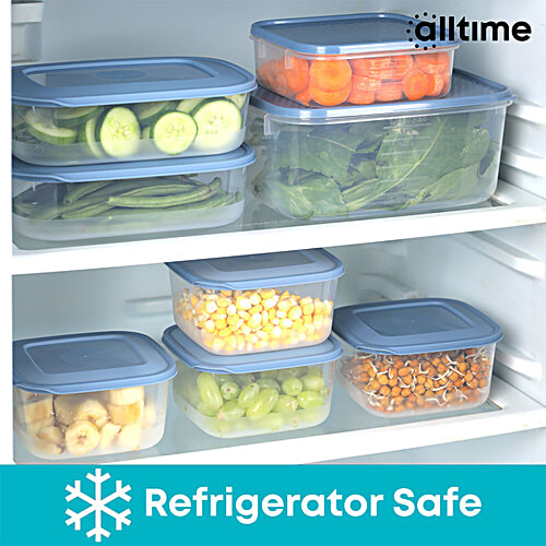 All Time Plastic Food Saver Containers With Lid - Blue, Food Grade, Air-Tight, 1 L (Set of 4) 