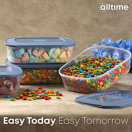 All Time Plastic Food Saver Containers With Lid - Blue, Food Grade, Air-Tight, 1 L (Set of 4) 