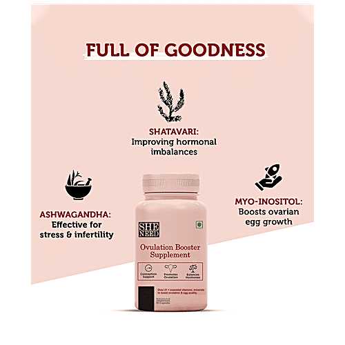 SheNeed Ovulation Booster Supplement Capsules - Vitamin B9, improves Egg Quality For Pregnancy, 60 pcs  