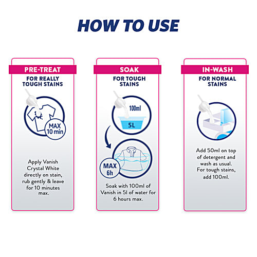 Vanish Oxi Action White Fabric Whitener, 180 ml  Chlorine Bleach Free Liquid Detergent Add On