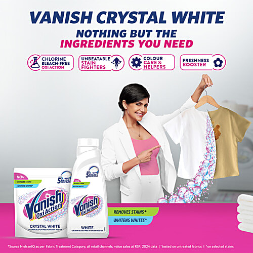 Vanish Oxi Action White Fabric Whitener, 180 ml  Chlorine Bleach Free Liquid Detergent Add On
