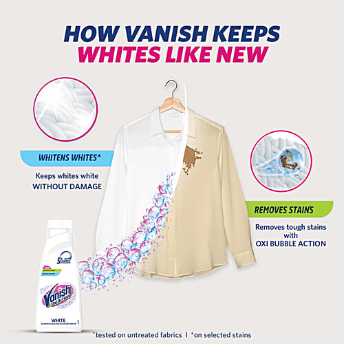 Vanish Oxi Action White Fabric Whitener, 180 ml  Chlorine Bleach Free Liquid Detergent Add On