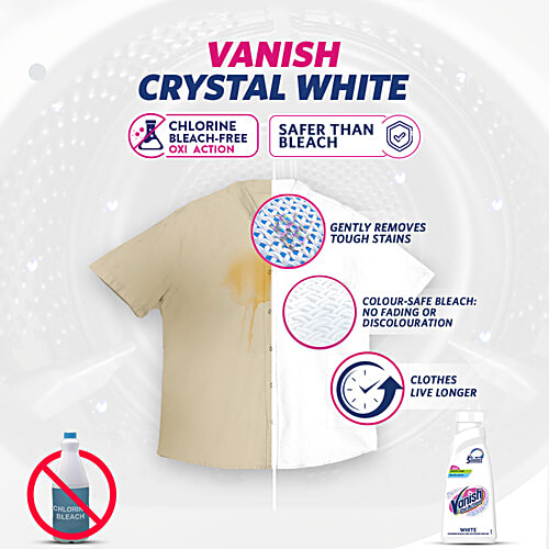 Vanish Oxi Action White Fabric Whitener, 180 ml  Chlorine Bleach Free Liquid Detergent Add On