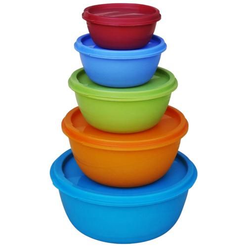 Princeware Storage Containers - Plastic, Assorted Colours, Store Fresh, Microwave Safe, 5 pcs (2.6 L, 1.6 L, 900 ml, 525 ml, 296 ml) 