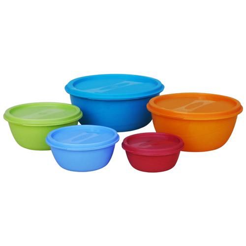 Princeware Storage Containers - Plastic, Assorted Colours, Store Fresh, Microwave Safe, 5 pcs (2.6 L, 1.6 L, 900 ml, 525 ml, 296 ml) 