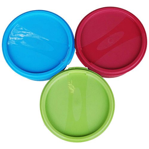Princeware Storage Containers - Round, Plastic, Assorted Colours, Store Fresh, Air Tight, 100 ml (Set of 3)