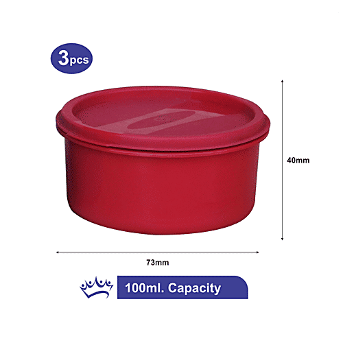 Princeware Storage Containers - Round, Plastic, Assorted Colours, Store Fresh, Air Tight, 100 ml (Set of 3)