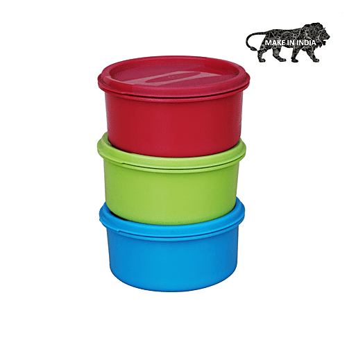 Princeware Storage Containers - Round, Plastic, Assorted Colours, Store Fresh, Air Tight, 100 ml (Set of 3)