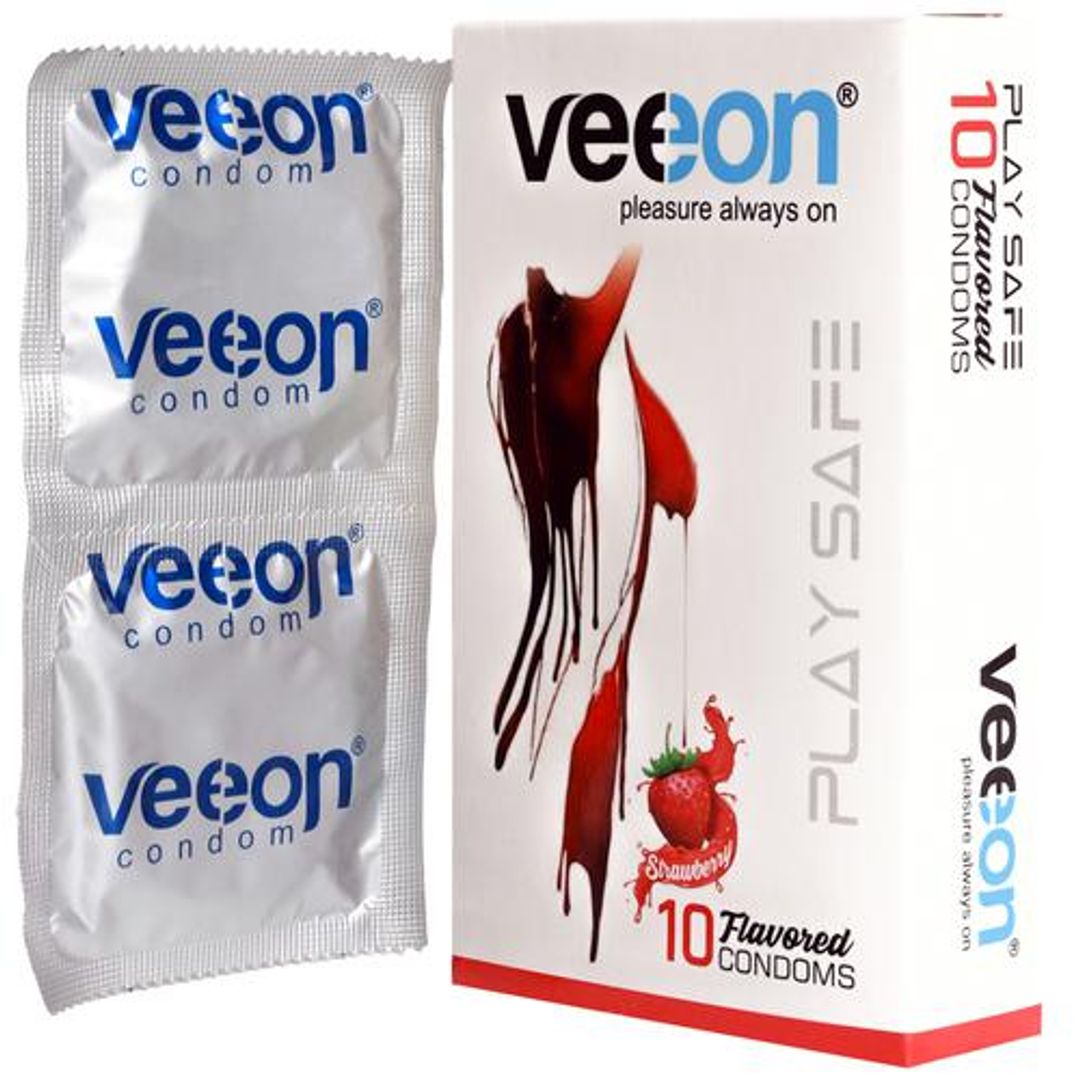 VEEON Play Safe Flavored Condoms - Strawberry, 10 pcs 
