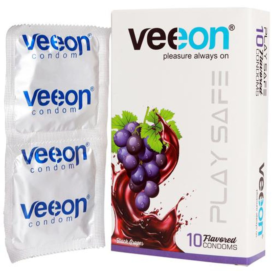 VEEON Play Safe Flavored Condoms - Black Grapes, 10 pcs 