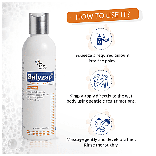 Fixderma Salyzap Body Wash - Reduces Acne, Unclogs Pores, For All Skin Types, 200 ml  