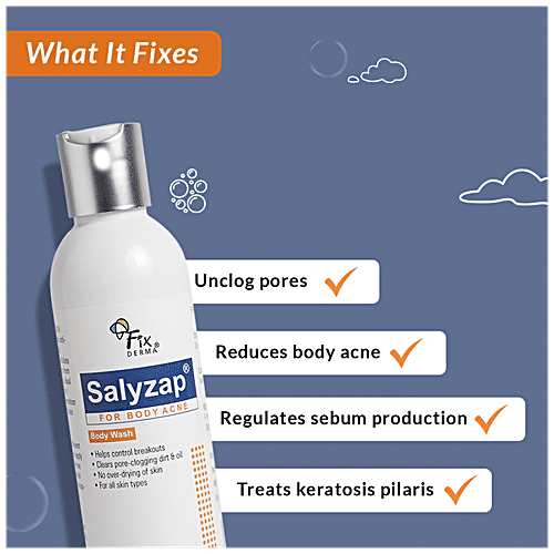 Fixderma Salyzap Body Wash - Reduces Acne, Unclogs Pores, For All Skin Types, 200 ml  
